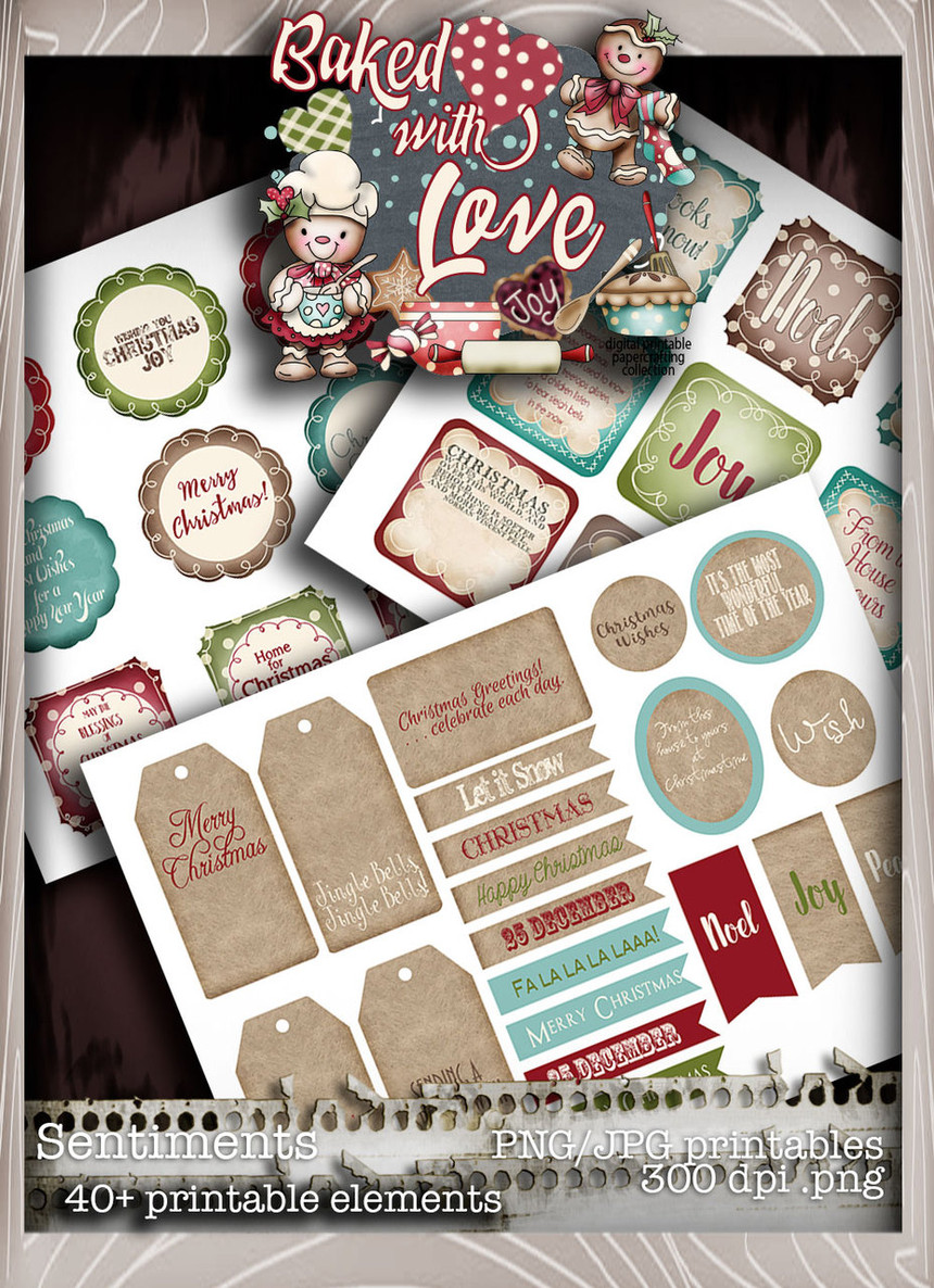 Baked With Love - Sentiments digital craft paper download