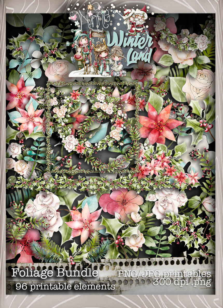 Winnie Winterland - Foliage digital craft papers download