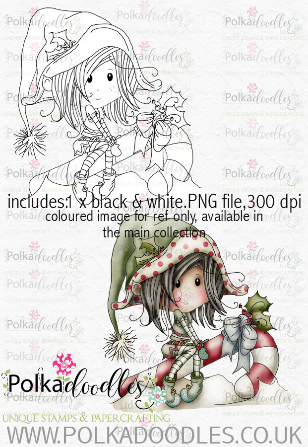 Winnie Winterland - Candy Cane Elf digital craft stamp download
