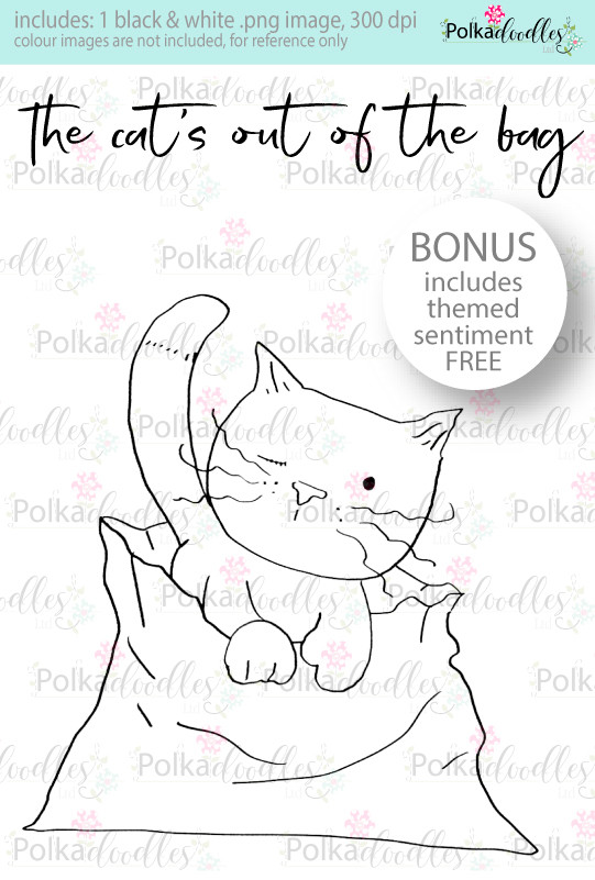 The Cat's out of the Bag...Craft Digital stamp download with FREE Sentiment