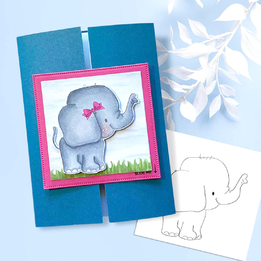 Giant Hugs Elephant...Craft Digital stamp download with FREE Sentiment