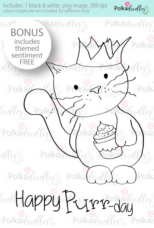 Happy Purr-day Cat/Kitty ...Craft Digital stamp download with FREE Sentiment