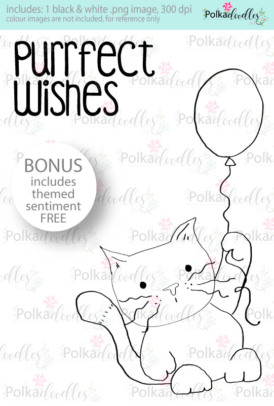 Purr-fect Kitty Cat wishes...Craft Digital stamp download with FREE Sentiment
