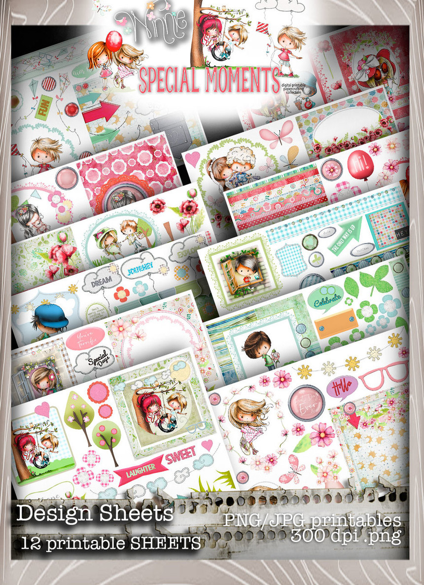 Design Sheets - Winnie Special Moments...Craft printable download digital stamps/digi scrap kit