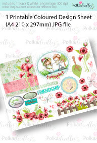 Stepping Stones over the Stream Boy and Girl. Coloured Card making Design Sheet - Winnie Special Moments...Craft printable download digital stamps/digi scrap kit