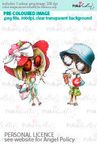 Girl and Boy drinking soda pop with a sun hat going to the beach coloured digital stamp/clipart- Winnie Special Moments...Craft printable download digital stamps/digi scrap kit