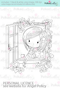 Girl thinking, contemplating, looking out of window coloured digital stamp/clipart- Winnie Special Moments...Craft printable download digital stamps/digi scrap kit