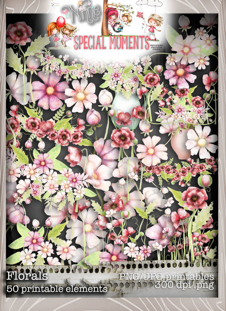 Flowers/Foliage, Winnie Special Moments...Craft printable download digital stamps/digi scrap kit 500 digital stamp clipart