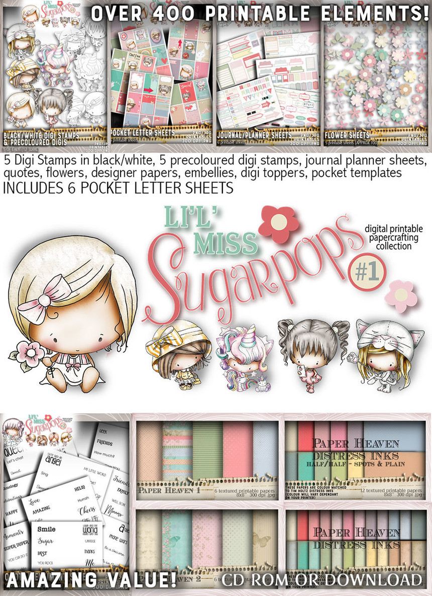 Lil Miss Sugarpops Kit 1 Big bundle...Craft printable download digital stamps/digi scrap kit