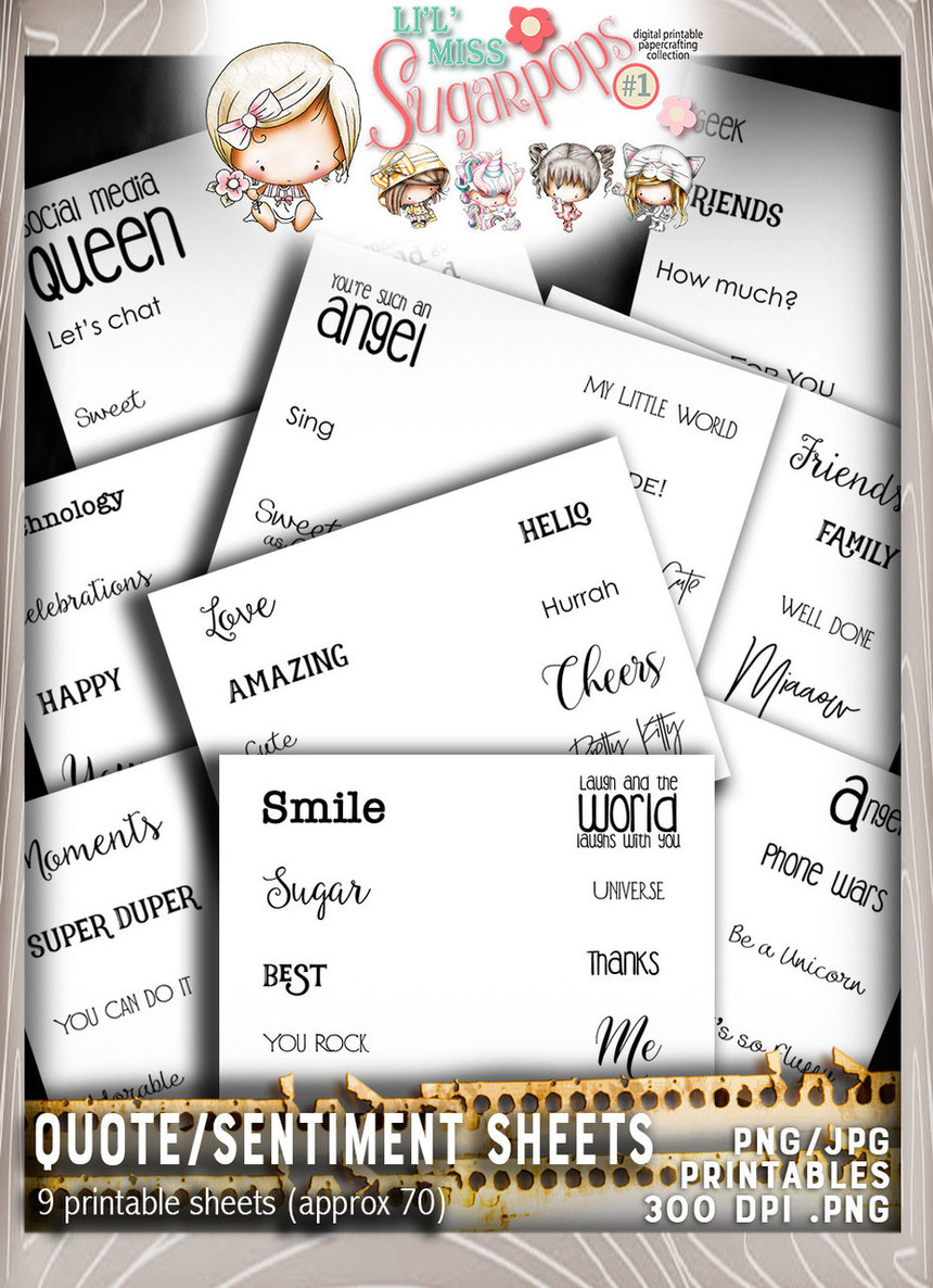 Lil Miss Sugarpops Kit 1 quote/sentiments bundle...Craft printable download digital stamps/digi scrap kit