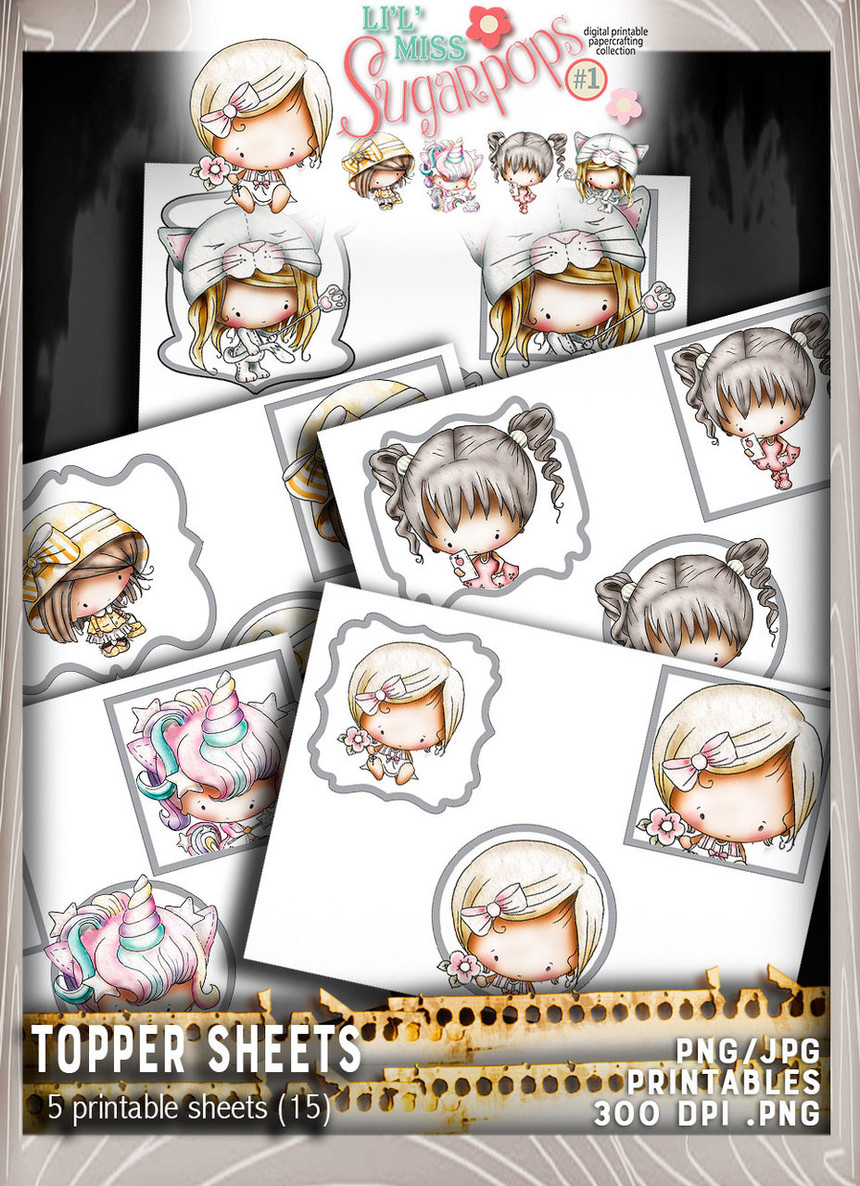 Lil Miss Sugarpops Kit 1 Toppers bundle...Craft printable download digital stamps/digi scrap kit