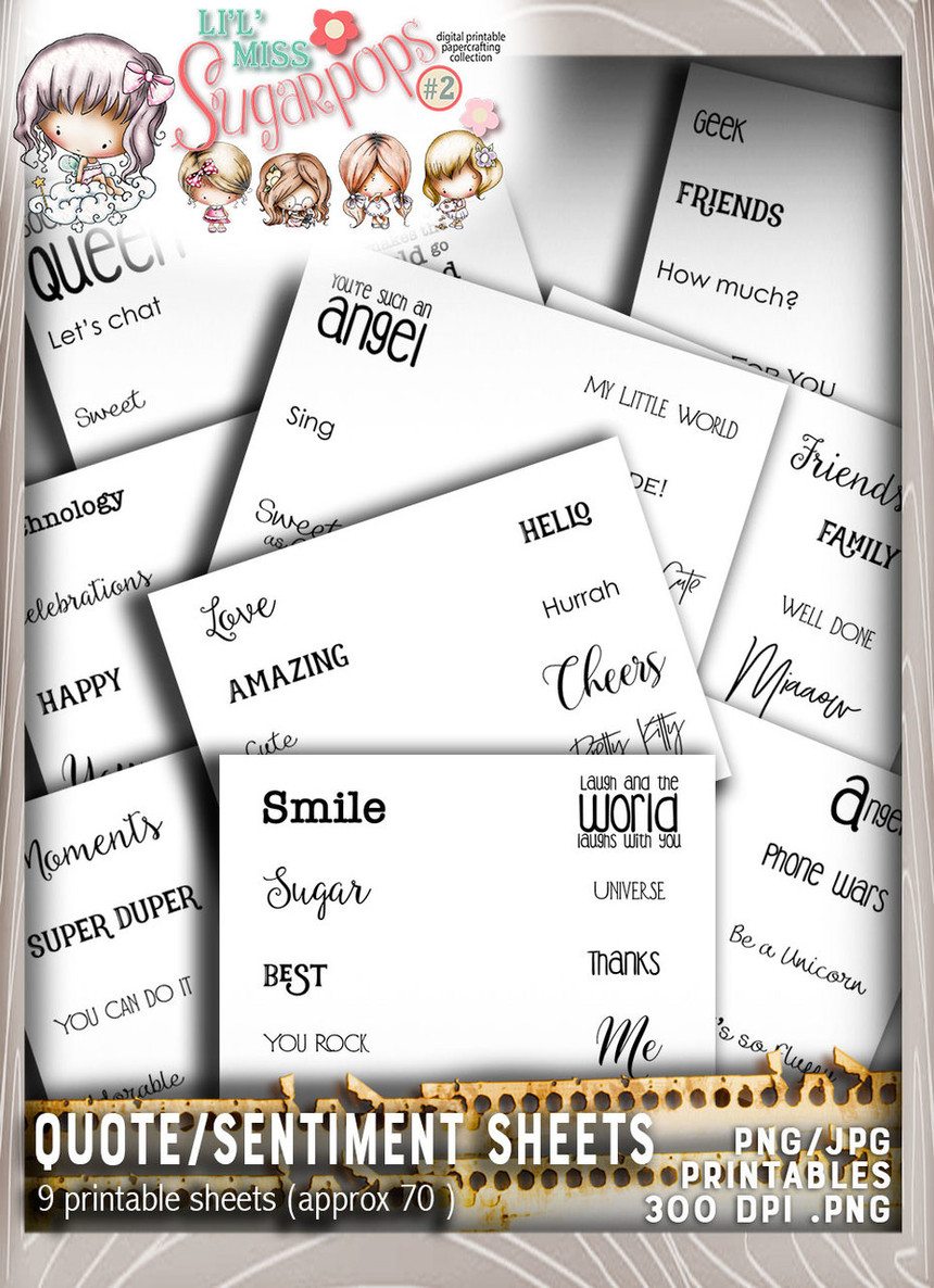 Lil Miss Sugarpops Kit 2 quoted bundle...Craft printable download digital stamps/digi scrap kit