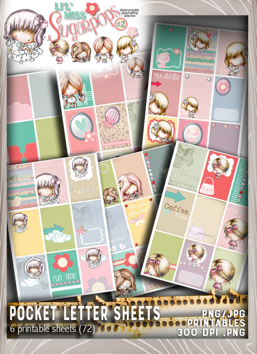 Lil Miss Sugarpops Kit 2 Pocket Letters bundle...Craft printable download digital stamps/digi scrap kit