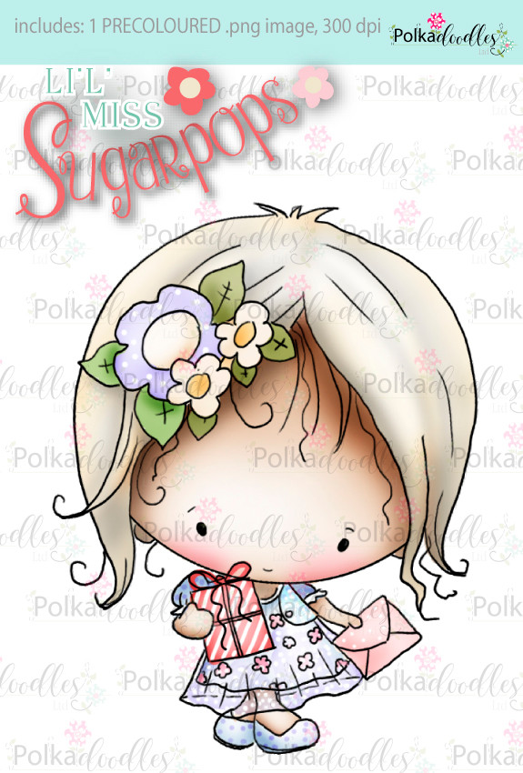Party Dress/Birthday Gift precoloured digi stamp - Lil Miss Sugarpops 3...Craft printable download digital stamps/digi scrap