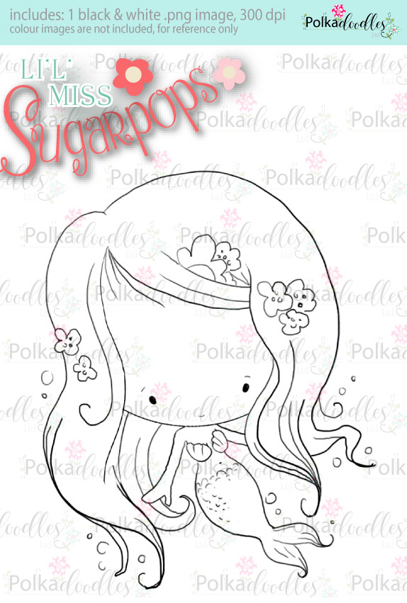 L'i'l Miss Mermaid digi stamp - Lil Miss Sugarpops 3...Craft printable download digital stamps/digi scrap