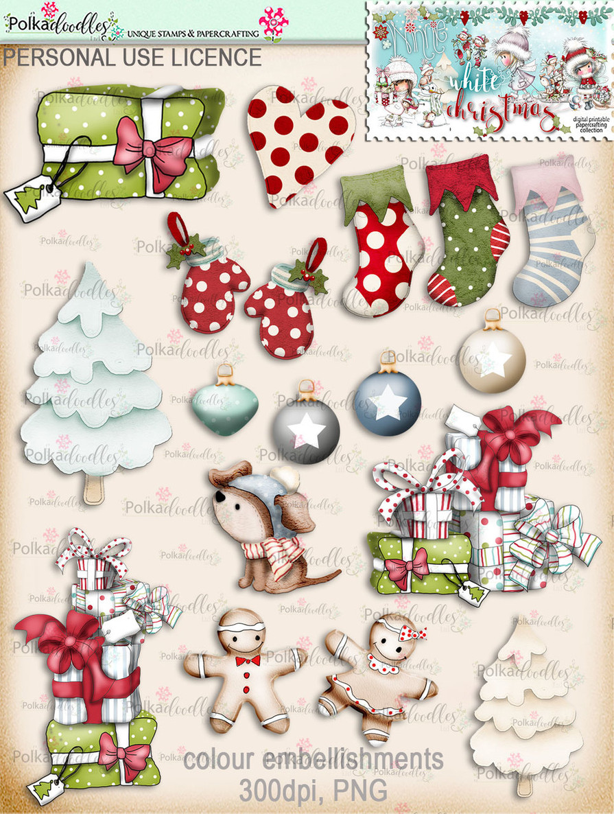 70+ Printable Embellishments - Winnie White Christmas...Craft printable download digital stamps/digi scrap