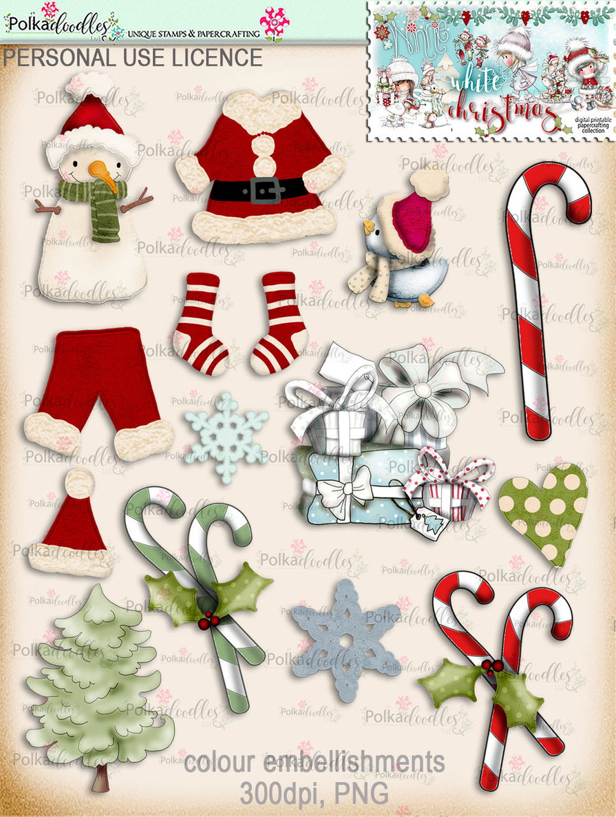 70+ Printable Embellishments - Winnie White Christmas...Craft printable download digital stamps/digi scrap