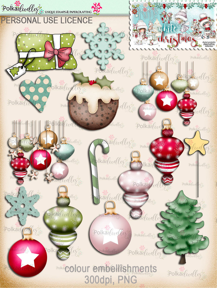 70+ Printable Embellishments - Winnie White Christmas...Craft printable download digital stamps/digi scrap
