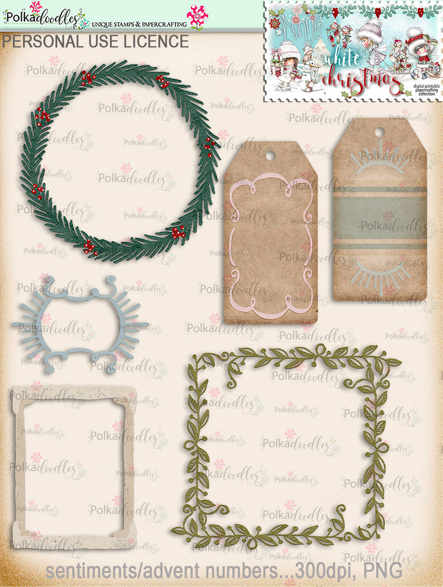 60+ Printable Christmas Tags & Frames - Winnie White Christmas...Craft printable download digital stamps/digi scrap