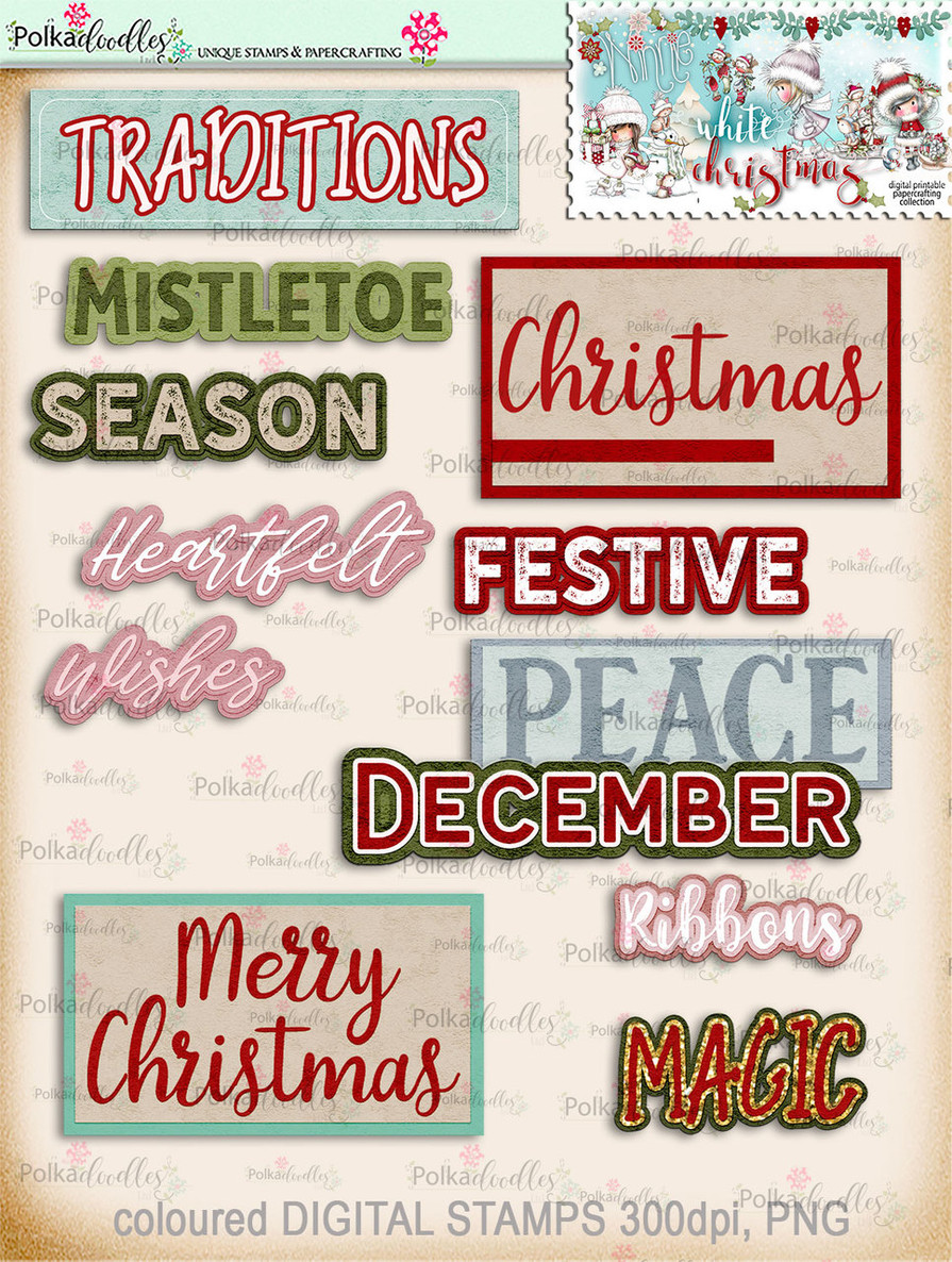 30+ Printable Christmas Word Art Embellishments - Winnie White Christmas...Craft printable download digital stamps/digi scrap