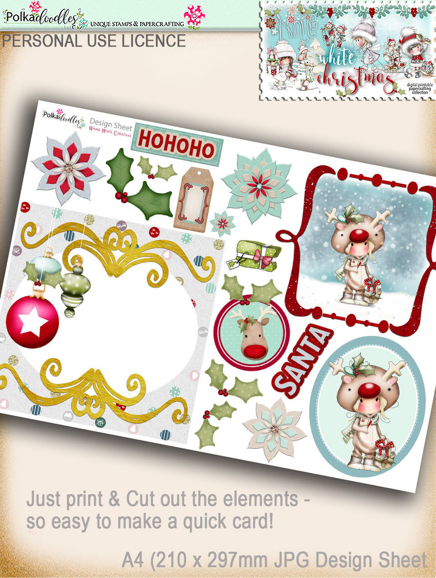 Printable Christmas Design Sheet/toppers - Winnie White Christmas...Craft printable download digital stamps/digi scrap