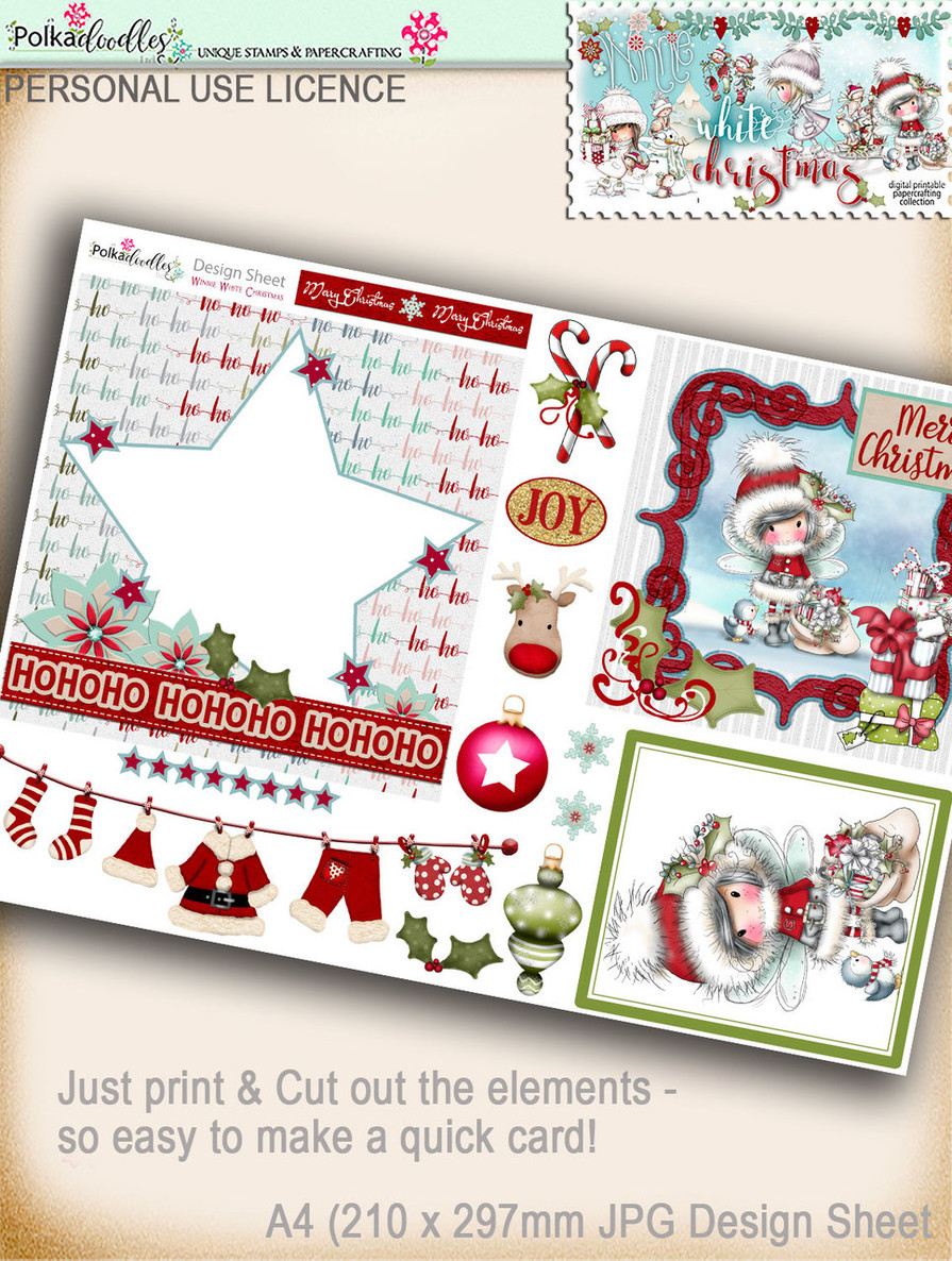 Printable Christmas Design Sheet/toppers - Winnie White Christmas...Craft printable download digital stamps/digi scrap