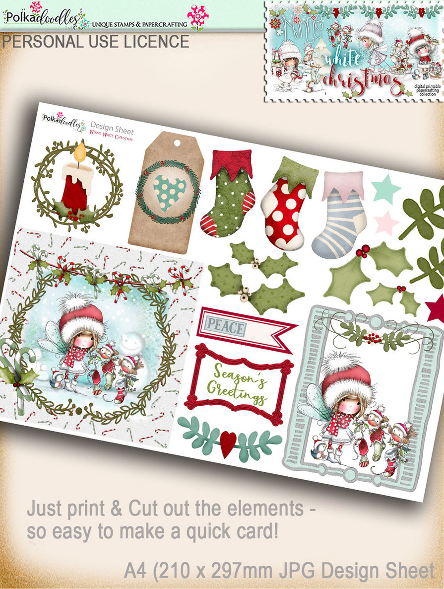 Printable Christmas Design Sheet/toppers - Winnie White Christmas...Craft printable download digital stamps/digi scrap