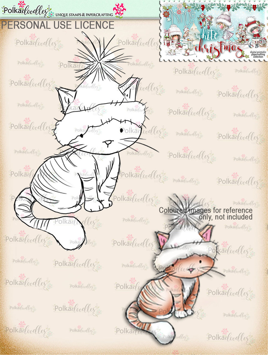 Cute Christmas Kitty  Digital Stamp download - Winnie White Christmas printables...Craft printable download digital stamps/digi scrap
