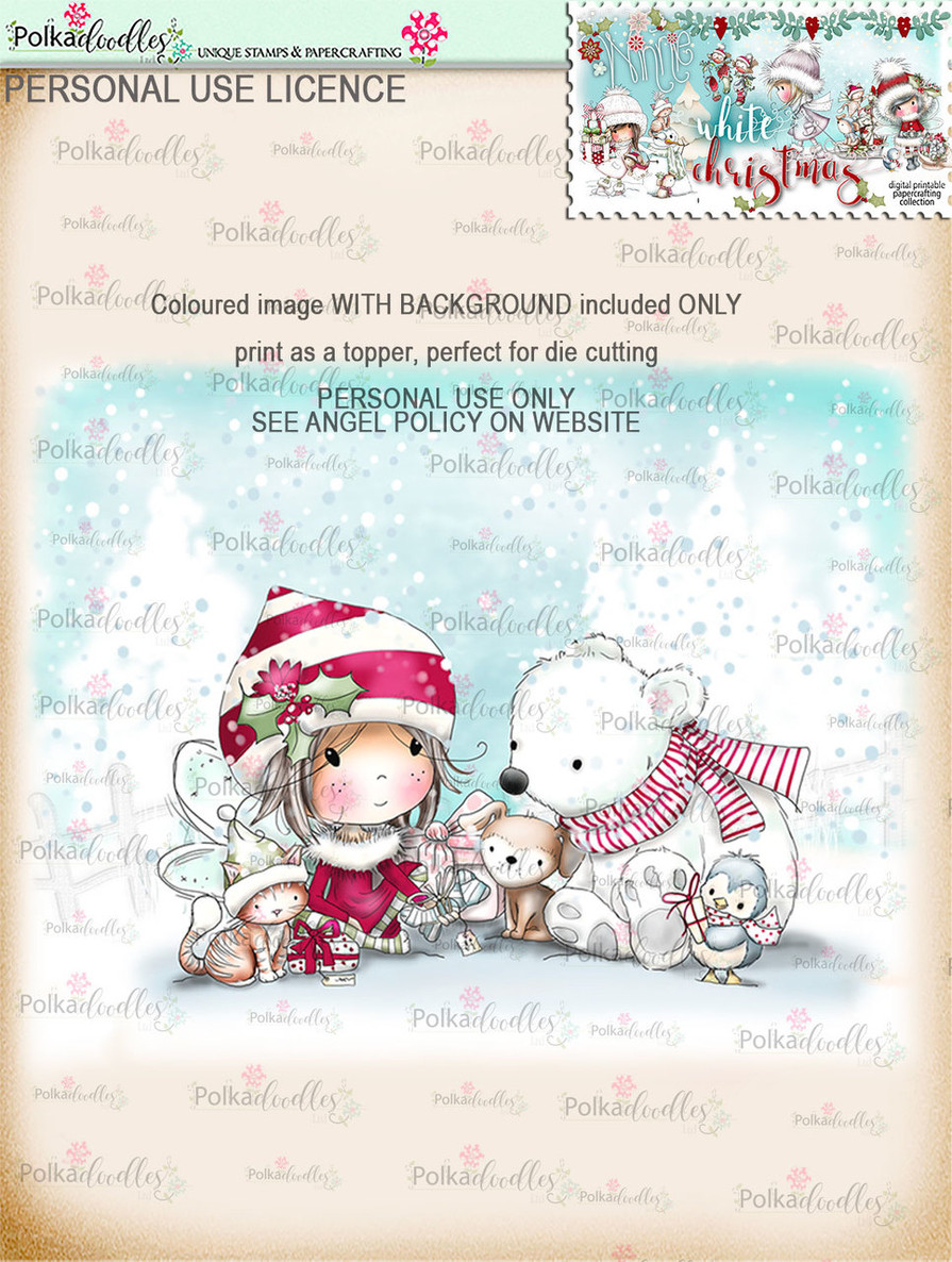 Time to Give Gifts - Coloured Digital Stamp download. Winnie White Christmas printables.Craft printable download digital stamps/digi scrap