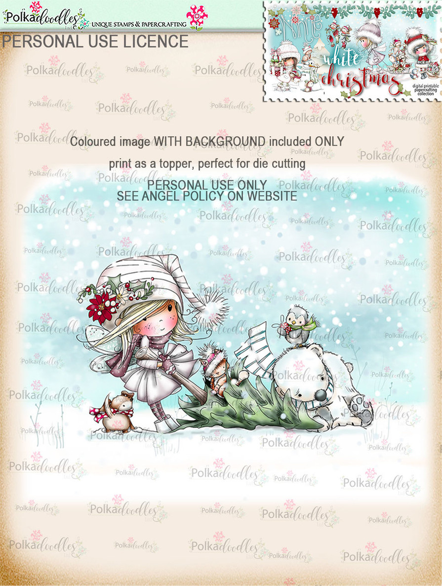 Buying the Tree  - Coloured Digital Stamp download. Winnie White Christmas printables.Craft printable download digital stamps/digi scrap