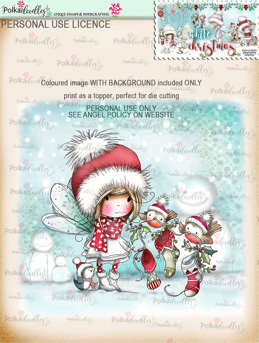 Robin Stocking Friends  - Coloured Digital Stamp download. Winnie White Christmas printables.Craft printable download digital stamps/digi scrap
