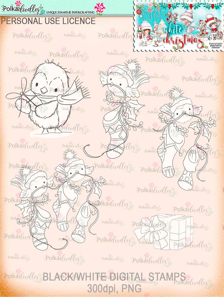 Winnie White Christmas Big Kahuna download including printable Winnie black and white digital stamps for crafting, card making and paper crafting - use with a digital cutting  machine such as the Silhouette Cameo or Brother Scan and Cut