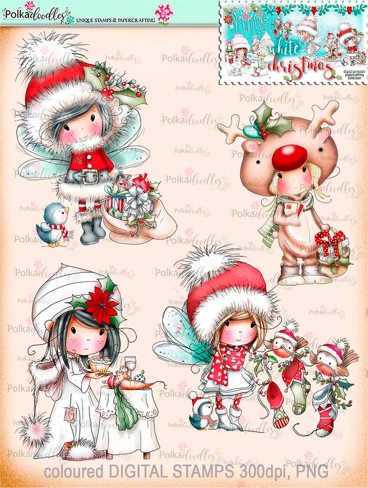 Winnie White Christmas Big Kahuna download including printable Winnie precoloured digital stamps for crafting, card making and paper crafting - use with a digital cutting  machine such as the Silhouette Cameo or Brother Scan and Cut