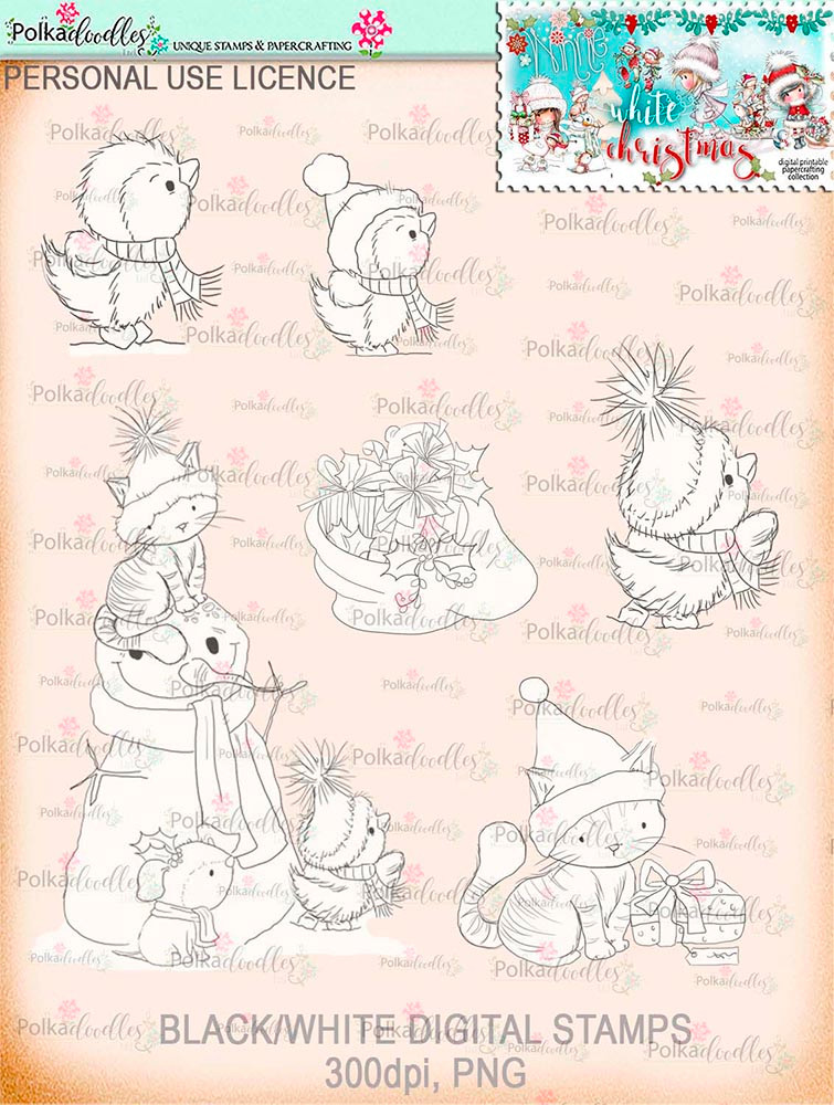 Winnie White Christmas Big Kahuna download including printable Winnie black and white digital stamps for crafting, card making and paper crafting - use with a digital cutting  machine such as the Silhouette Cameo or Brother Scan and Cut