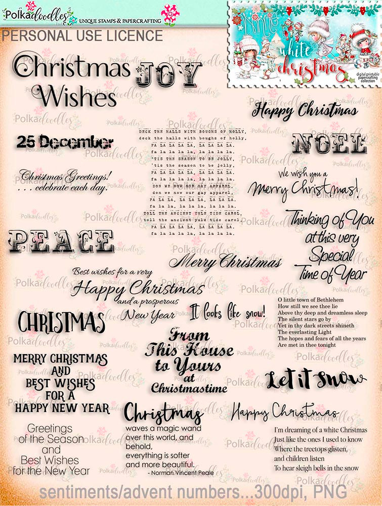 Winnie White Christmas Big Kahuna download including printable designer sentiments and greetings