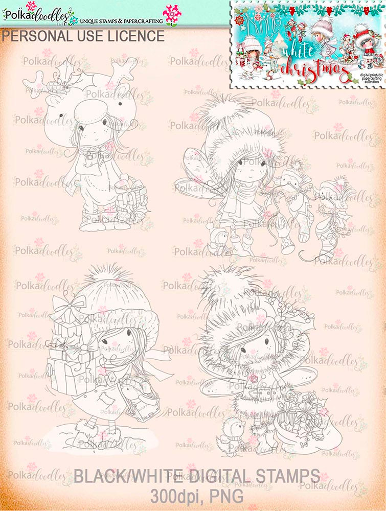 Winnie White Christmas printable Winnie black and white digital stamps for crafting, card making and paper crafting - use with a digital cutting  machine such as the Silhouette Cameo or Brother Scan and Cut