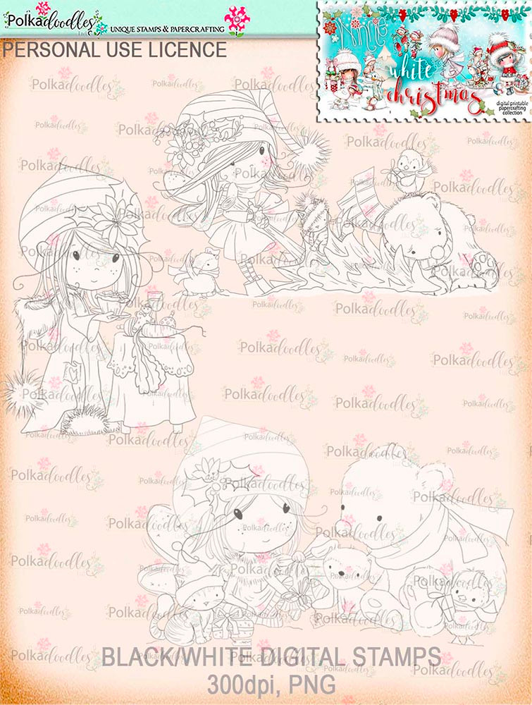 Winnie White Christmas printable Winnie black and white digital stamps for crafting, card making and paper crafting - use with a digital cutting  machine such as the Silhouette Cameo or Brother Scan and Cut