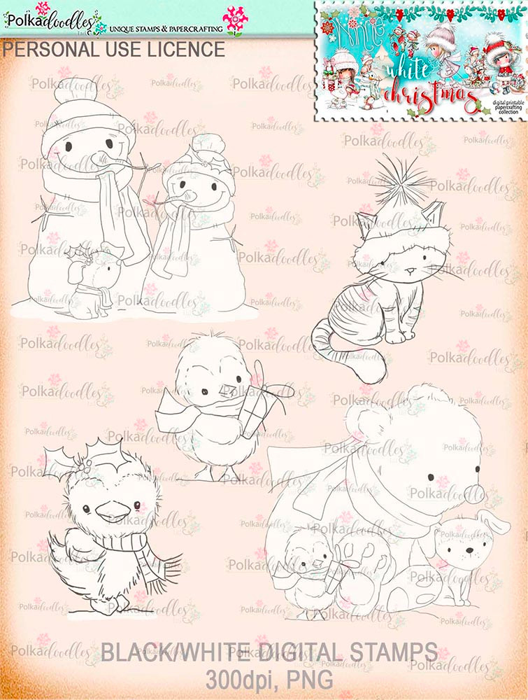 Winnie White Christmas printable Winnie black and white digital stamps for crafting, card making and paper crafting - use with a digital cutting  machine such as the Silhouette Cameo or Brother Scan and Cut