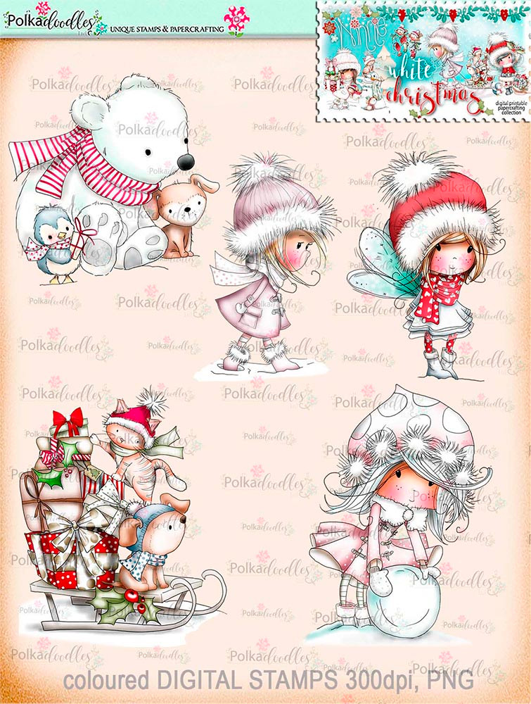 Winnie White Christmas printable Winnie precoloured digital stamps for crafting, card making and paper crafting - use with a digital cutting  machine such as the Silhouette Cameo or Brother Scan and Cut