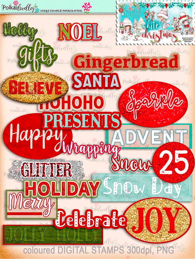 Winnie White Christmas printable designer sentiments and greetings