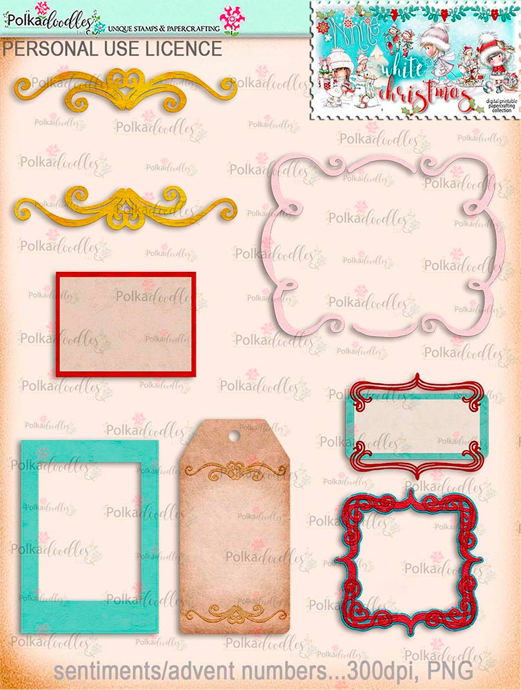 Winnie White Christmas printable frames and tags