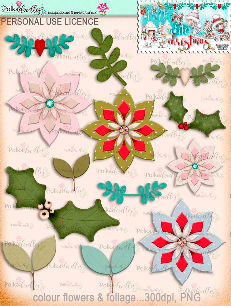 Winnie White Christmas USB card making and paper crafting kit including printable flowers and foliage - use with a digital cutting  machine such as the Silhouette Cameo or Brother Scan and Cut