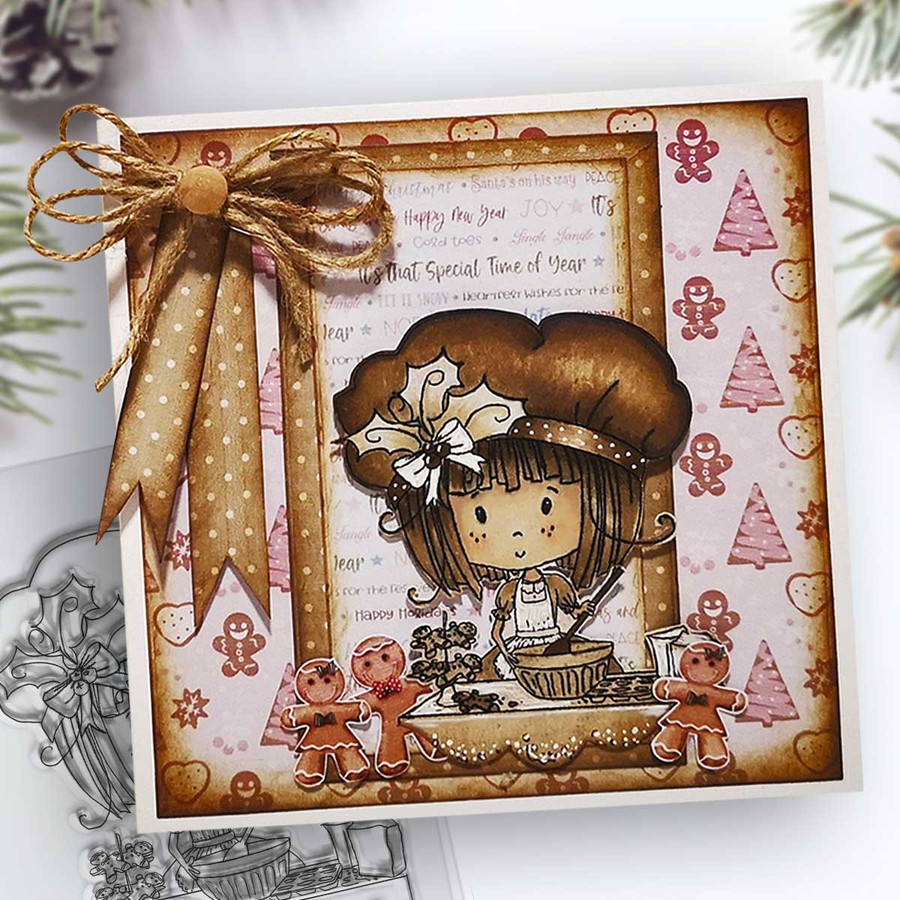 Winnie Baking Gingerbread - Clear Polymer Stamp, Winnie White Christmas