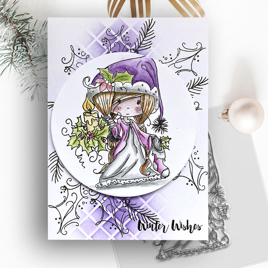 Winnie lighting the Way for Christmas - Winnie White Christmas Clear Polymer Stamp.