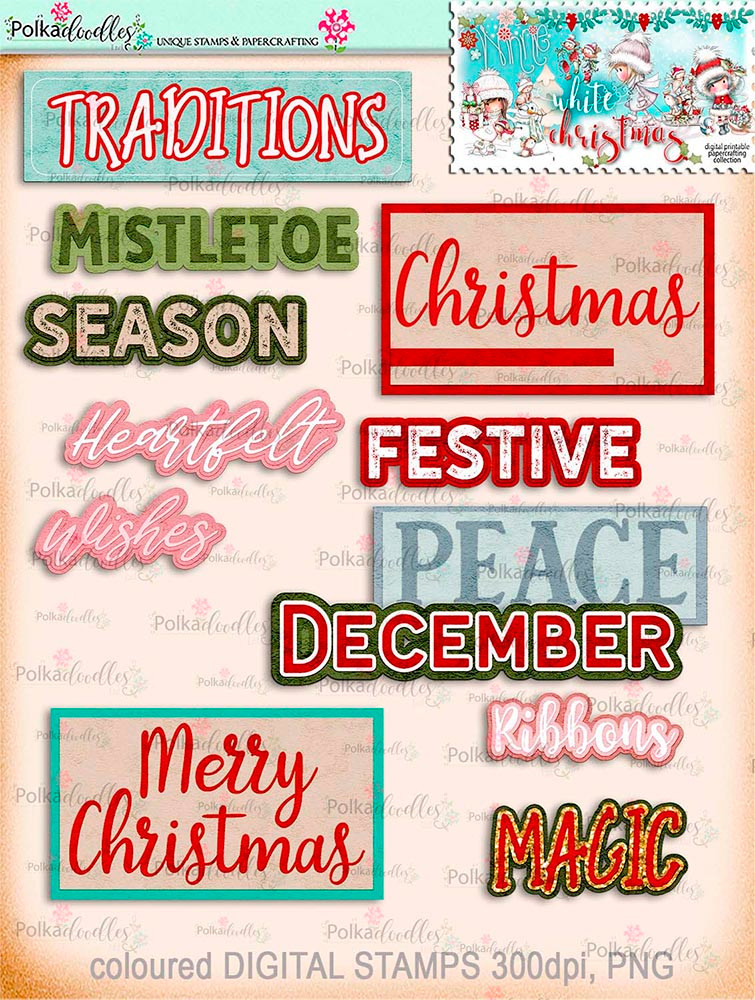 Christmas Joy printable digi scrap download kit including printable embellishments - use with a digital cutting  machine such as the Silhouette Cameo or Brother Scan and Cut