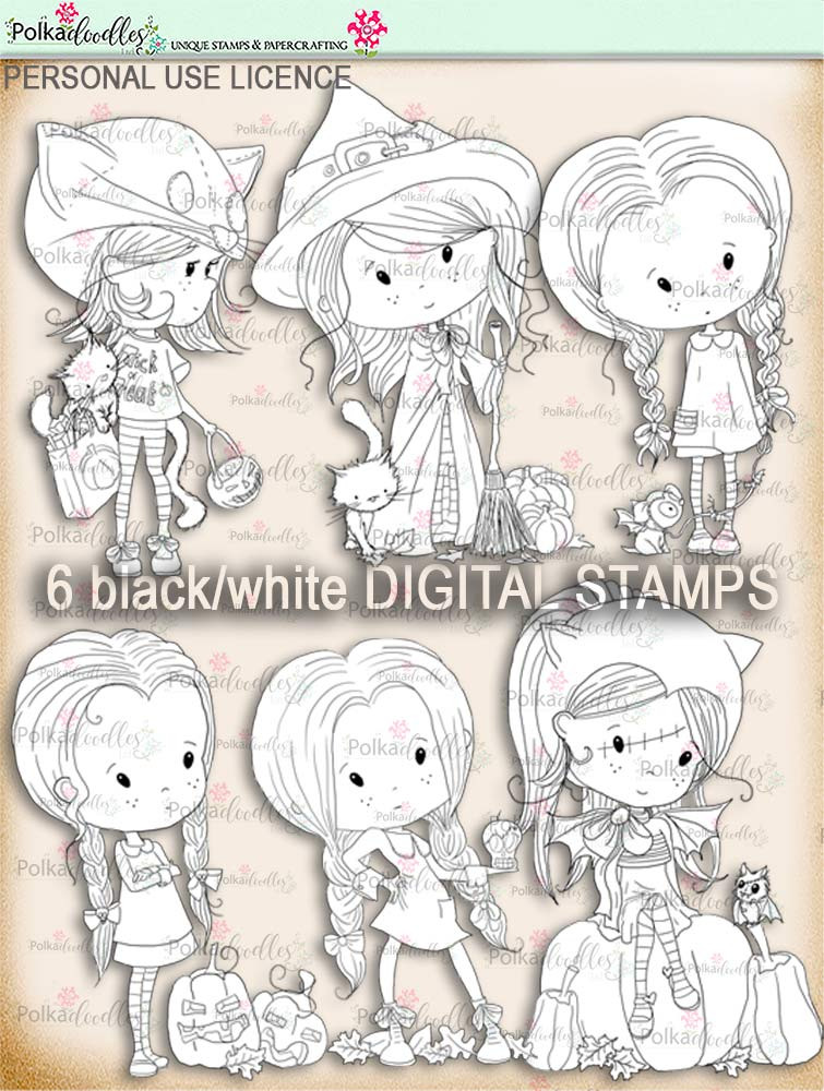 Winnie Wednesday Halloween printable clipart, digital stamps for card making, crafts, stickers, scrapbooking