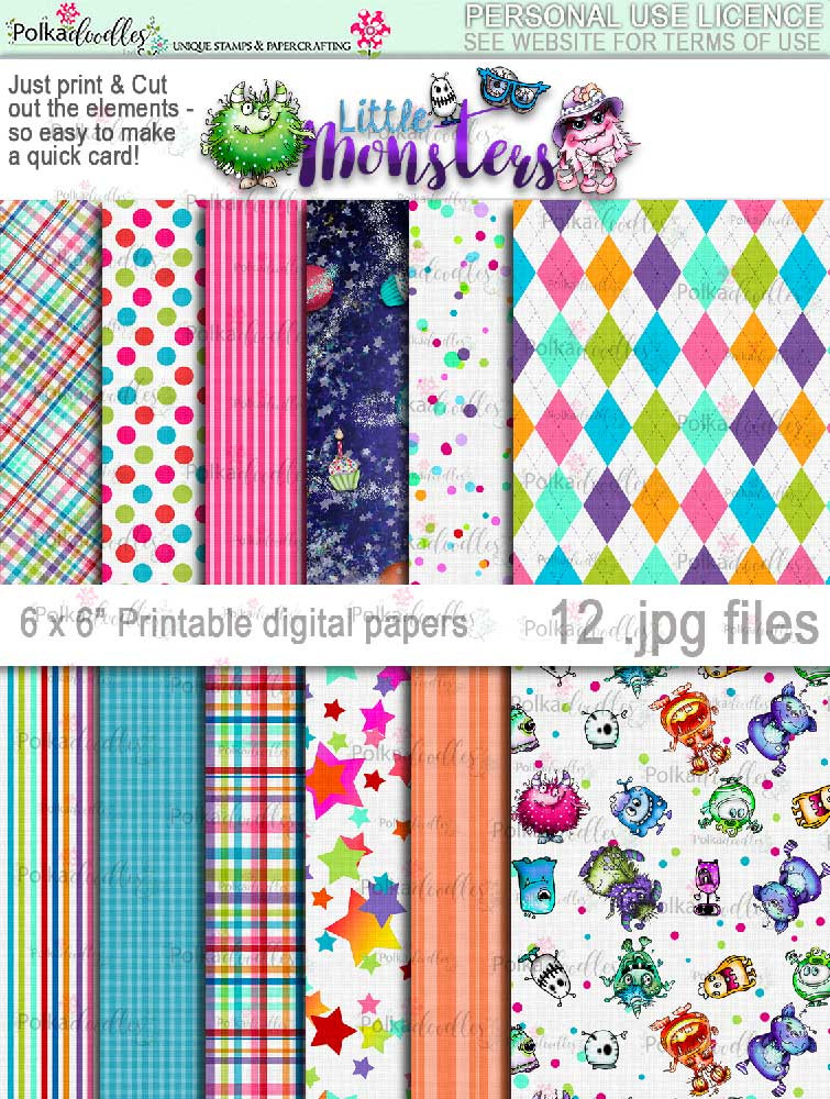Little Monsters printable papers digi kit download