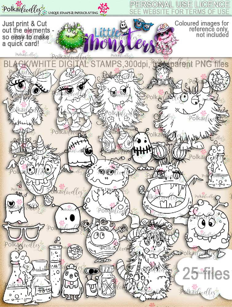 Little Monsters digi stamps download digi scrap kit printables