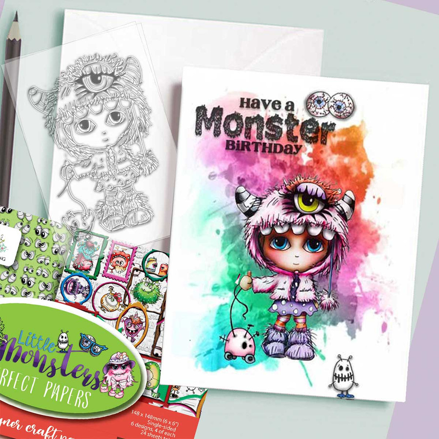 Ivy girl Monster Costume Onesie Halloween - Little Monsters card making craft stamp