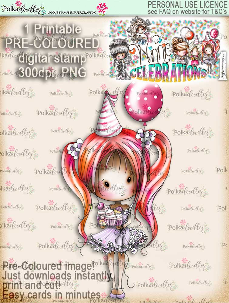 Winnie Celebrations 1... Let's Celebrate COLOUR digi stamp printable download